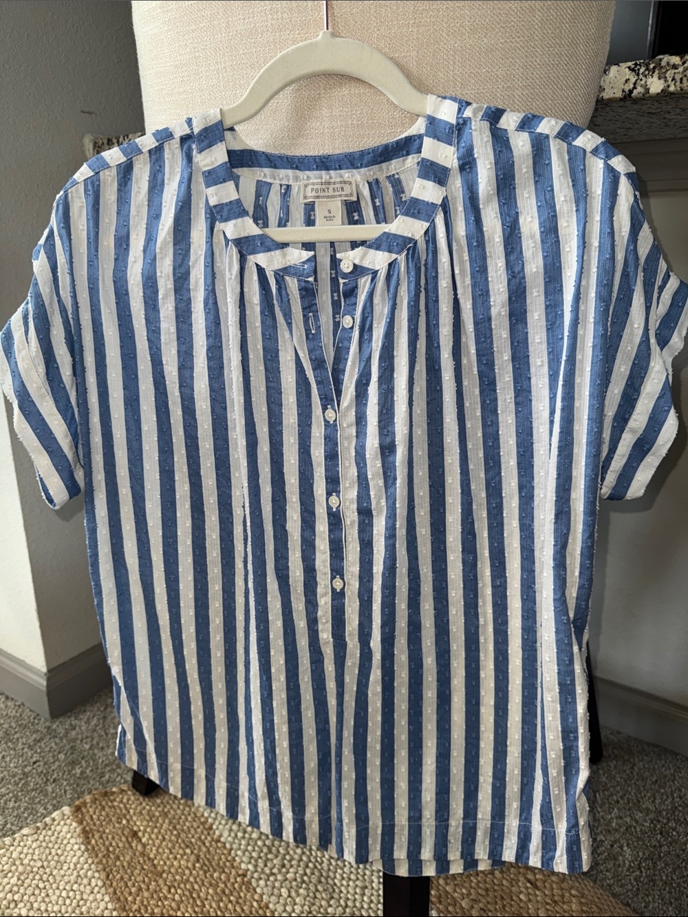 Point Sur Blue & White Striped Top - S